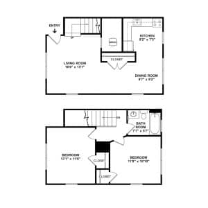 2.1b 2 Bedroom | 1 Bath 794 Square Feet $Call for Pricing