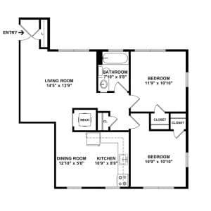 2.1c 2 Bedroom | 1 Bath 778 Square Feet $Call for Pricing